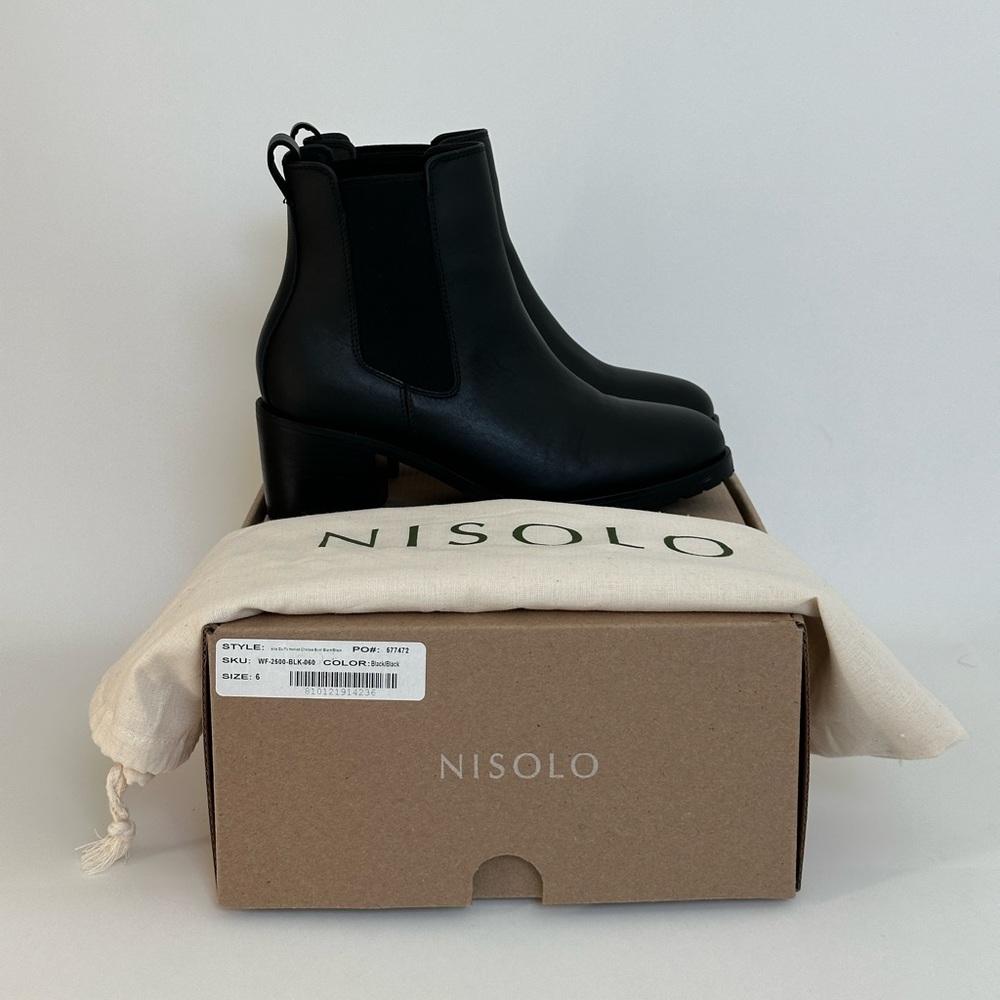 Nisolo | Ana Heeled Black Leather Chelsea Boots